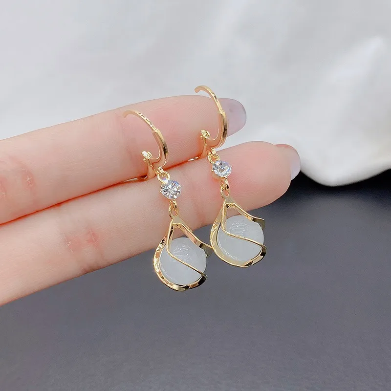 Korean Fashion Crystal Zircon Dangle Earrings for Women Sweet Opal Water Drop Geometric Earring Girl Birthday Party Jewelry Gift