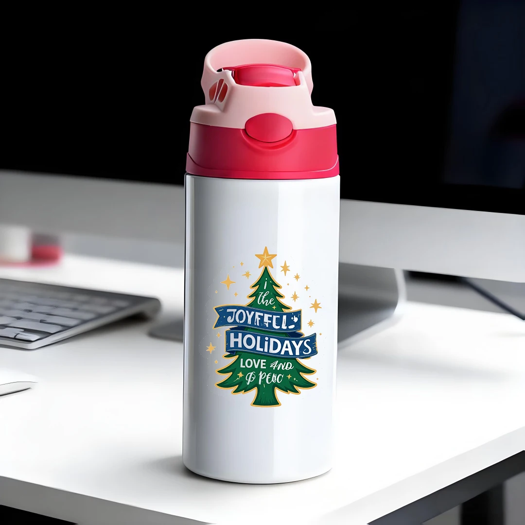 304 stainless steel thermal cup + Custom Christmas tree sticker + Children's straw cup + JOYFUL HOLIDAYS festive gift