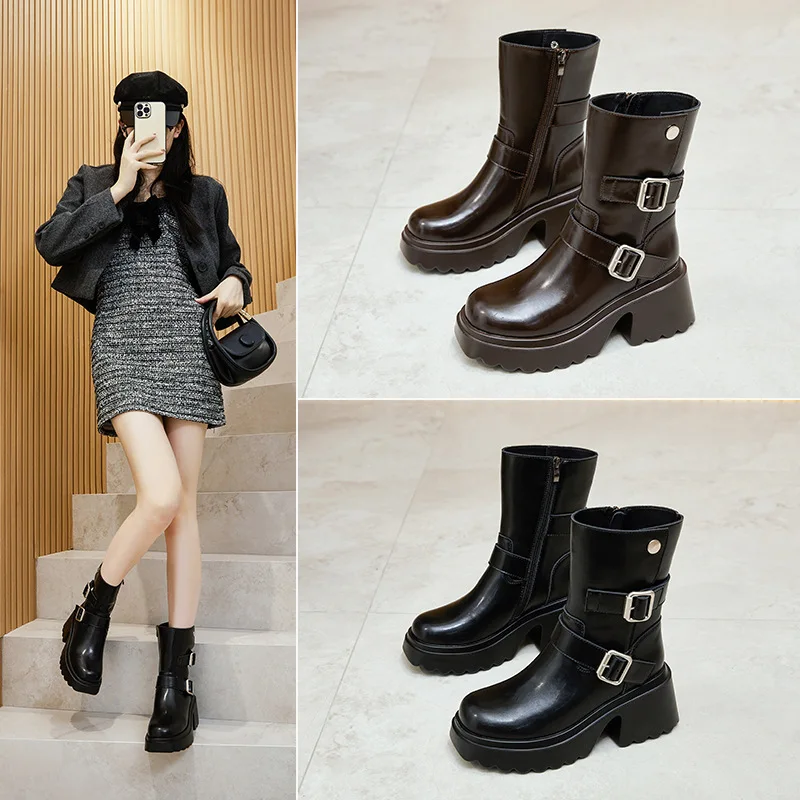 

Новые осенне-зимние женские ботильоны из натуральной кожи в британском стиле, облегающие повседневные ботинки