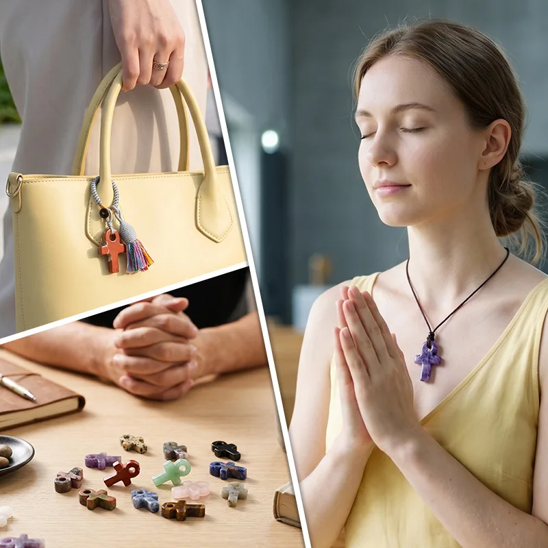 Dalmatin Spot Ankh Cross Pendant Life Symbol Natural Stone Charm DIY Necklace Accessories Jewelry Making Fast Ship - view 4