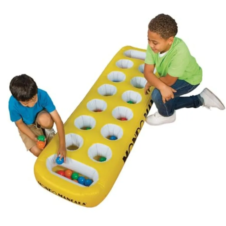 

Giant Inflatable Mondo Mancala Game Board 72 x 21.4 x 6 High with 2 Balls for Stones Fun Indoor Outdoor Play on Floor or Table