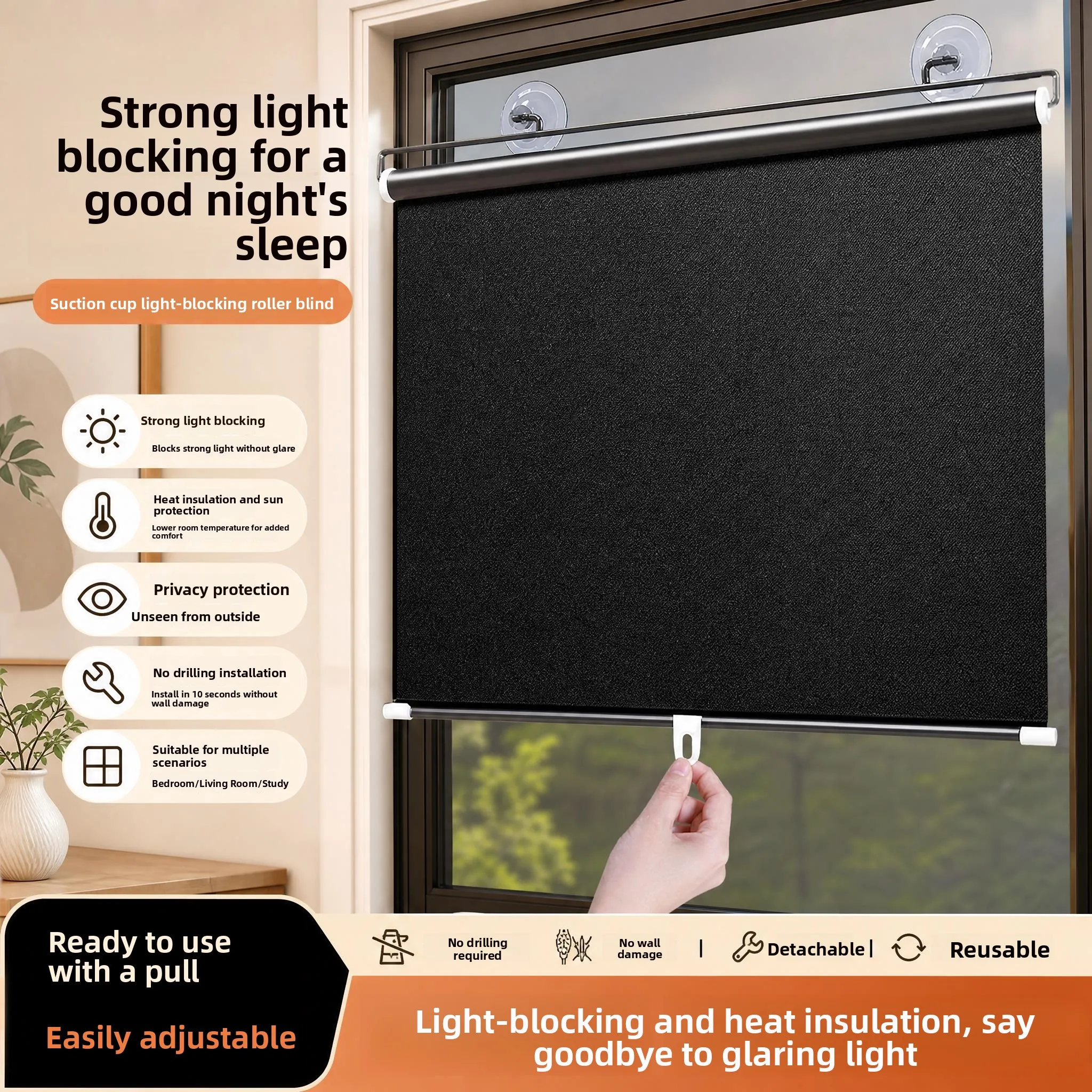

Modern Simple Home Balcony Heat Insulation Sunscreen Curtain Retractable UV Resistant Polyester Fiber Office Full Shade