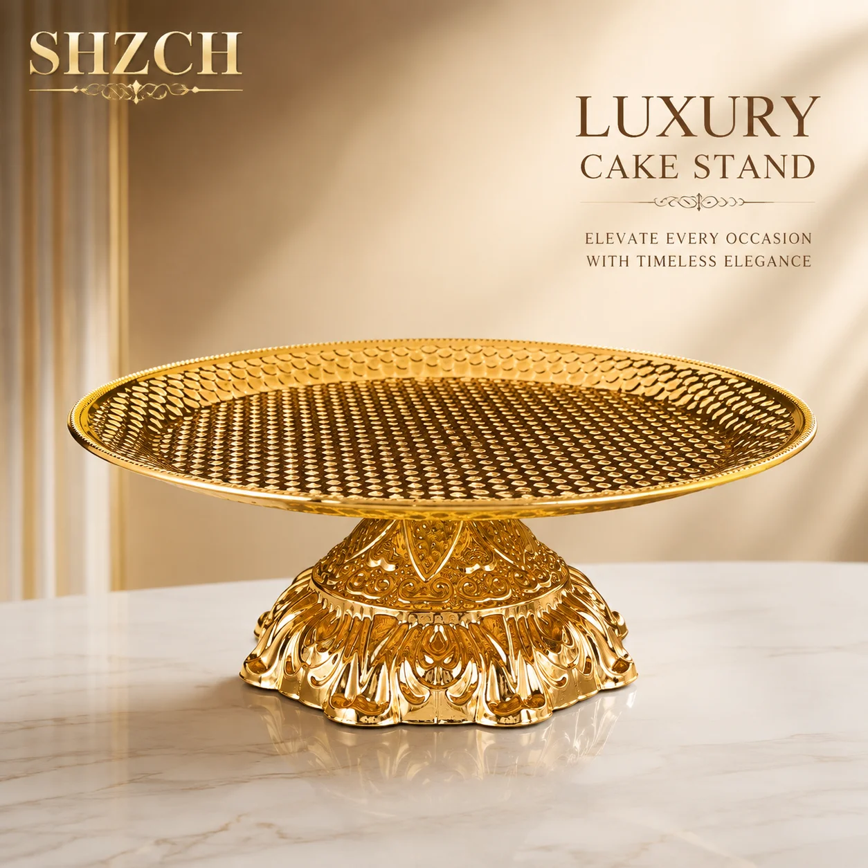Luxury Gold Hammered Metal Tray | European Style Elevated Fruit Bowl | Decorative Organizer for Coffee Table