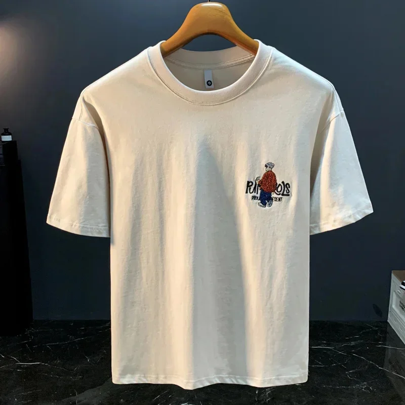 Embroidered printed short sleeved T-shirt for men's summer new style, loose and versatile, casual breathable top