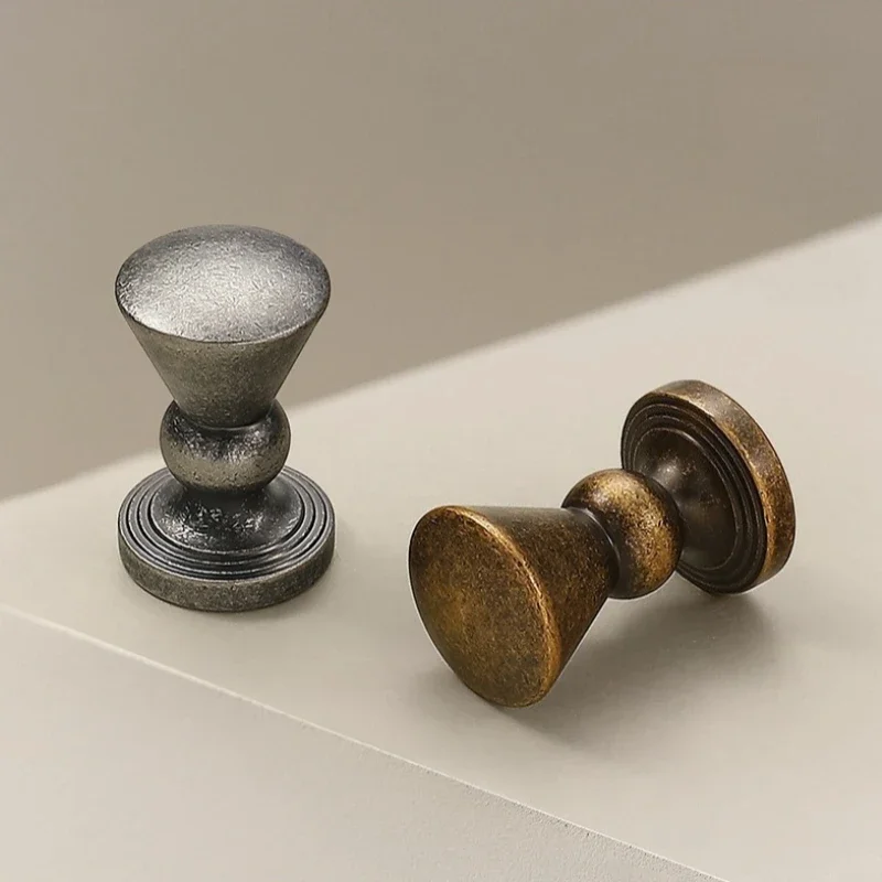 French Vintage Brass Drawer Knobs - Round Ball Single Hole Pulls for Cabinet, Shoe Cupboard & Wardrobe Doors Furniture Hardware