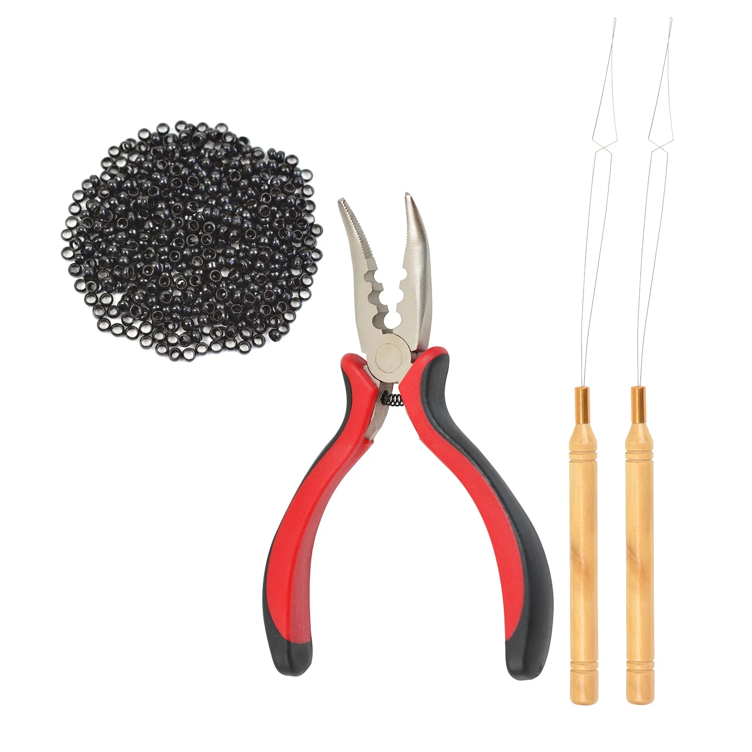 Набор инструментов для наращивания волос: микро-кольца, бусины, щипцы с силиконовым покрытием, крючки для наращивания, иглы-петли для I-Tip наращивания волос