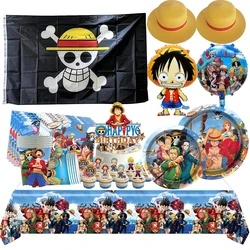 One Piece Party Decorations Luffy Balloon Gear 5 Party Favors Disposable Party Tableware Tablecloths Plates Cups Cartoon Figure