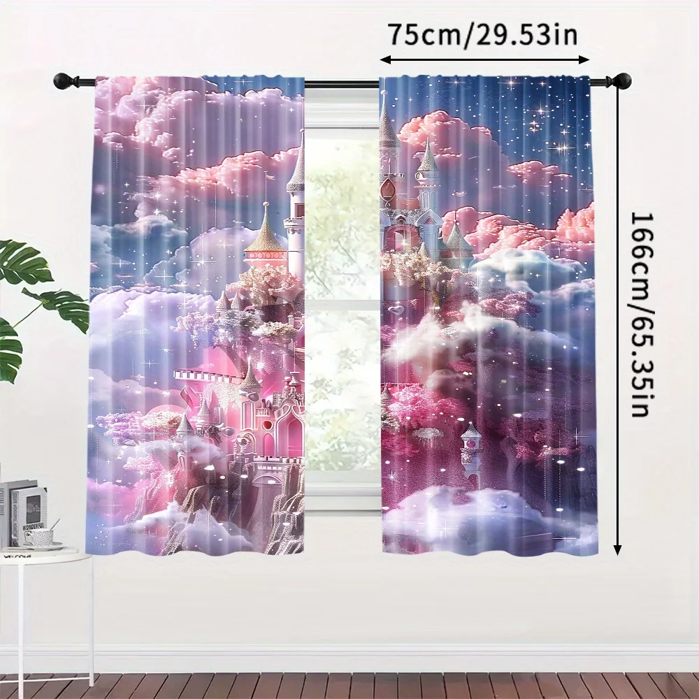 Dreamy Fantasy Castle Cloud Curtain Window Drapes for Bedroom Nursery Home Decoration Light Filtering