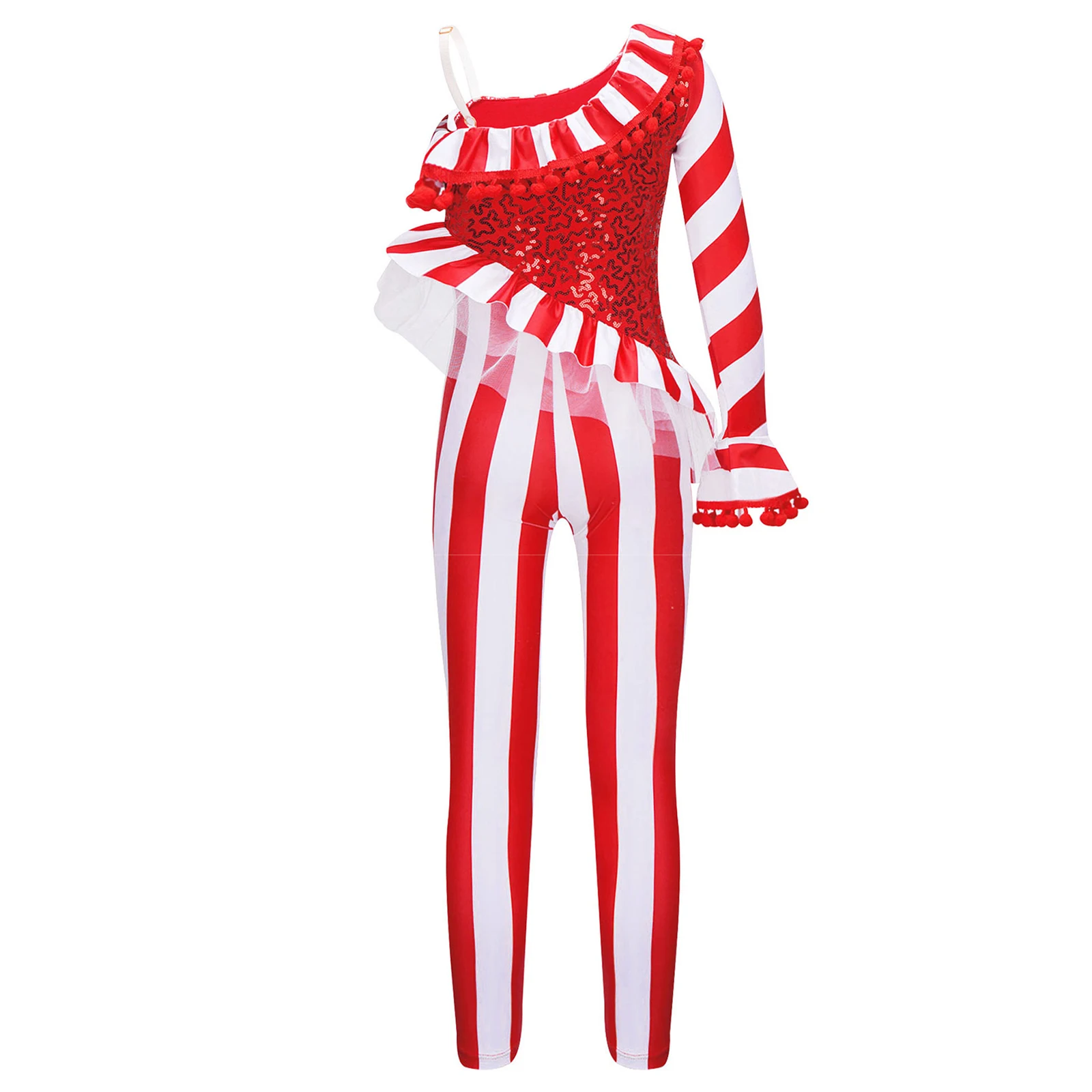 Kinder Mädchen Candy Cane Weihnachten Tanz Body Overall Unitard Schulter Weihnachten Urlaub Santa Sweetie Kostüm Dancewear