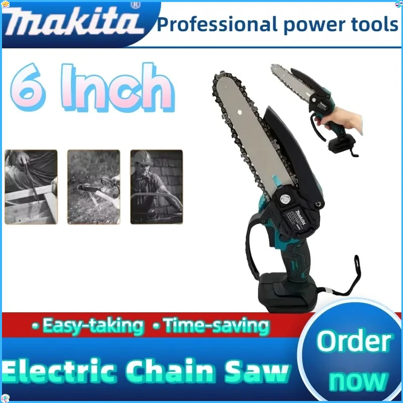 

Электрическая цепная пила Makita 6 дюймов, ручная портативная пила для распиловки древесины, садовый инструмент для обрезки деревьев, 18В