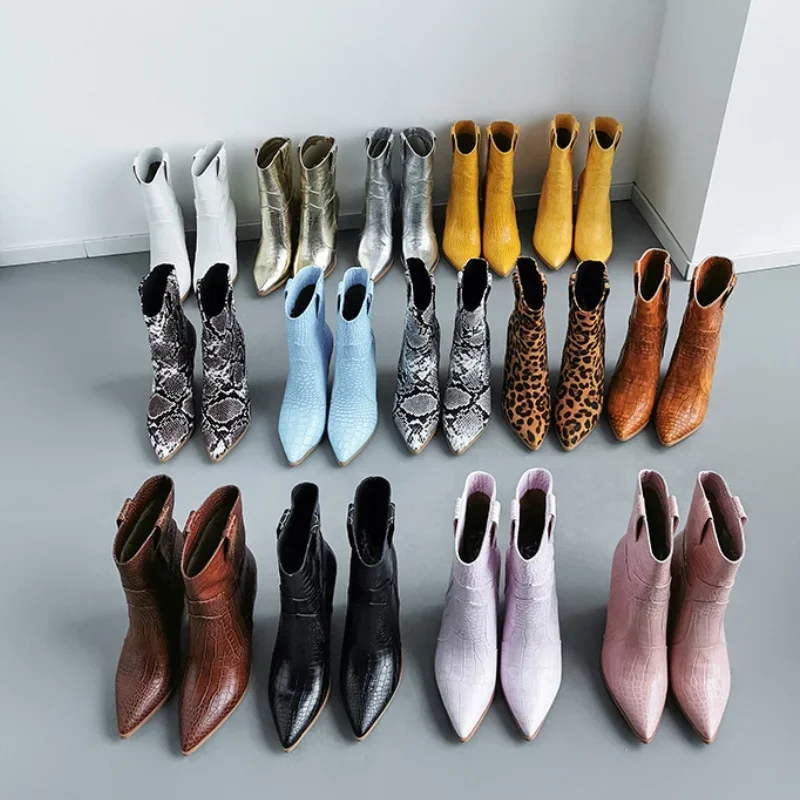 Wedges Pointed Toe Ankle Short Boots Leopard Pattern Animal Prints Fashion Sewing Patchwork Party Dress Women Shoes Autum Winter