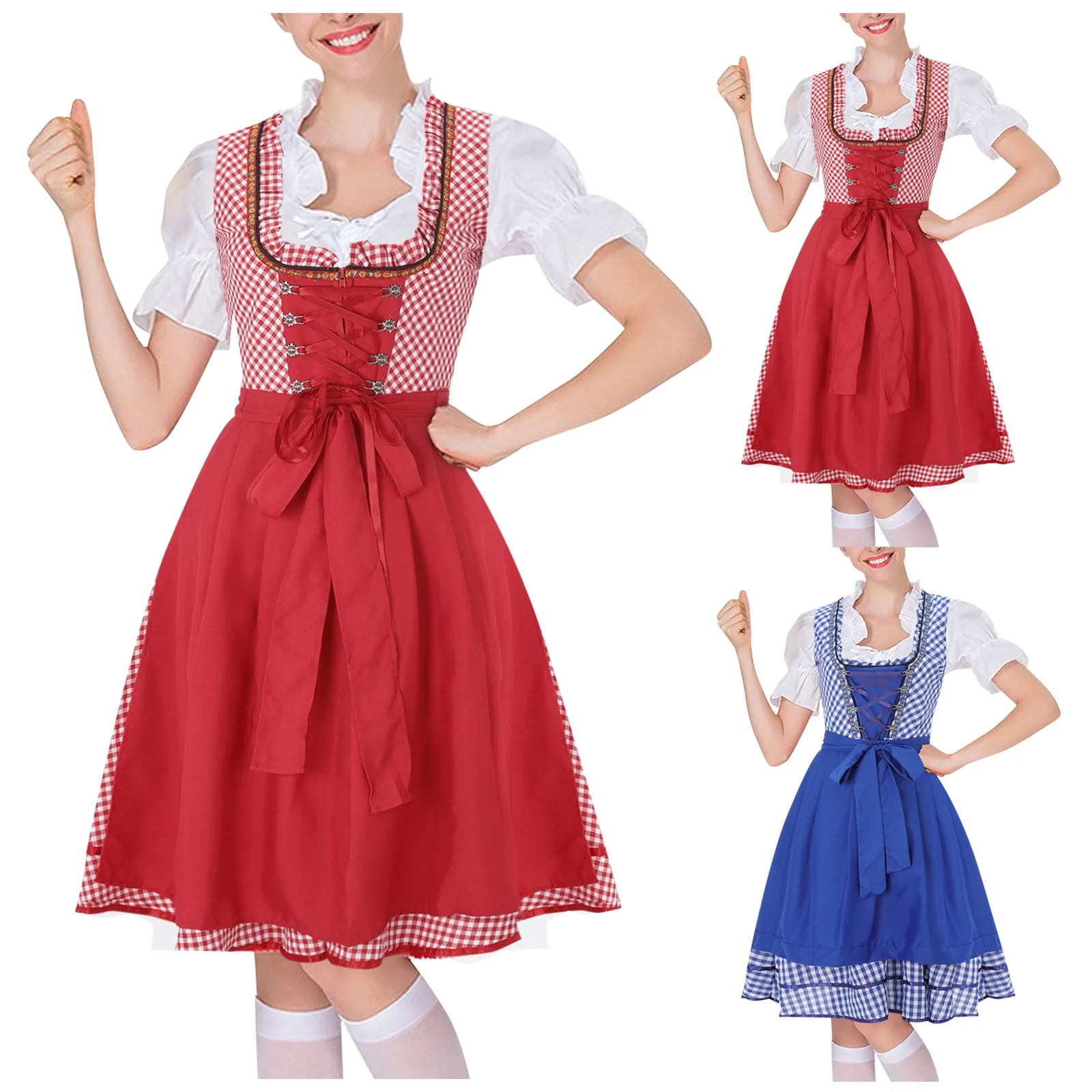 Oktoberfest Plaid Dirndl Jurk Duits Bavarian Bier Wench Serveerster Meid Jurk Cosplay Kostuum Carnaval Halloween Feestjurk