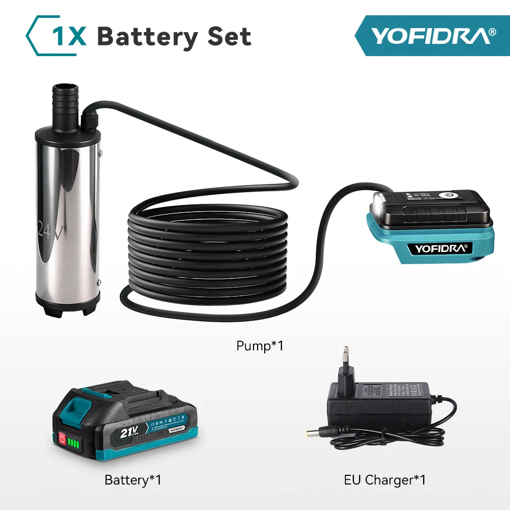 YOFIDRA 60W Krachtige Elektrische Waterpomp 50-80 L/min Oliepomp Tankpistool Dompelpompen Autopomp Voor Makita 21V Batterij Pin
