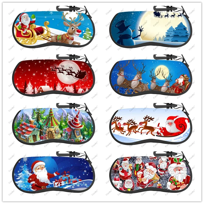 Christmas Santa Claus Glasses Case Printed Travel Zipper Sunglasses Bag Pattern Classic Men's and Women's Storage Glasses Bag