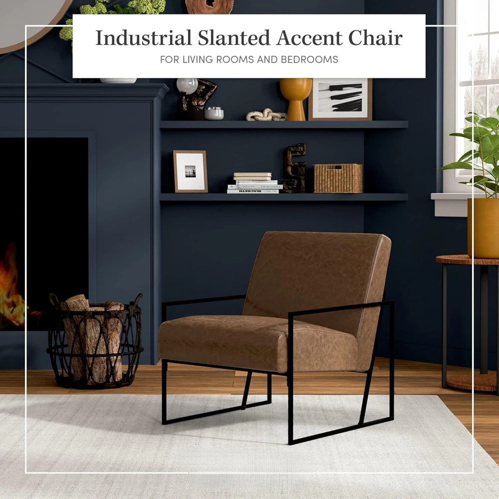 Slant Armchair with Layered Foam and Metal Frame - Premium High Density Soft Cushion for Supreme Comfort - Easy Assembly