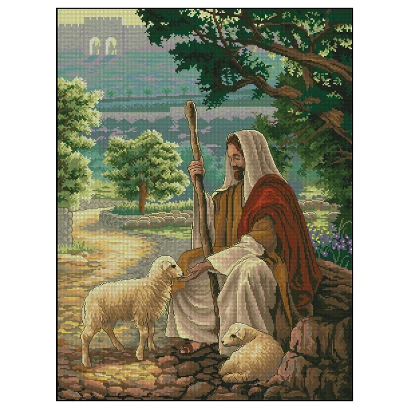 Amishop Top Quality Lovely Counted Cross Stitch Kit Lost No More Jesus Christ Shepherd Religions Cross Stitch Dim 3867