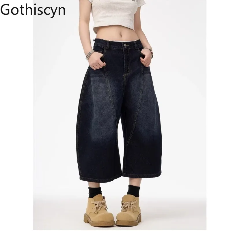 

Gothiscyn American Retro Curved Blade Pants Women's Summer Letter Embroidery Wide Leg Calf-length Jeans Fashion Female Clothes