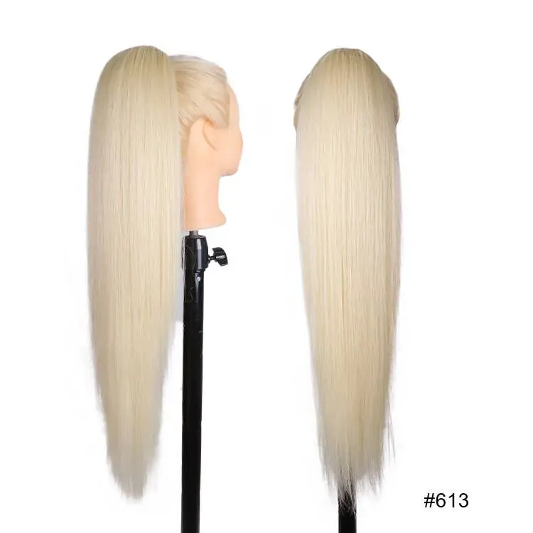 Blonde synthetische paardenstaart, lang golvend gevlochten paardenstaart haarstukje op clip, ombre zwartbruine haarextensies, paardenstaart voor dames