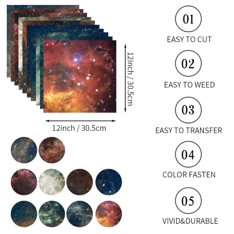 WOWOCUT 1 PCS Infusible Transfer Ink Sheet 12"X12" Starry Sky Sublimation Ink Sheet Heat Press Transfer Paper for T-shirt Bags