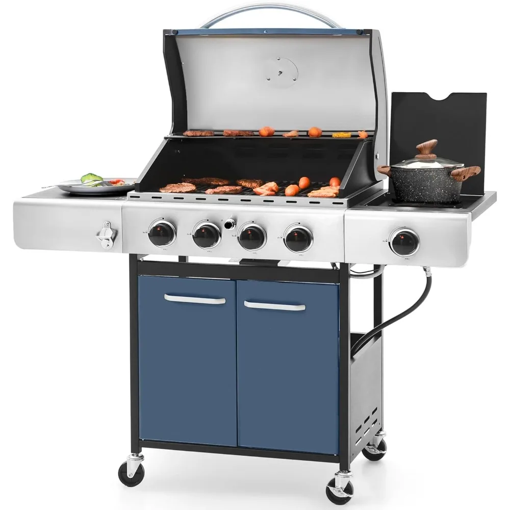 

Газовый гриль-барбекю с 4 конфорками, боковой горелкой и решеткой из фарфорового эмалированного чугуна, пропановые грили 42,000 БТЕ Outdo