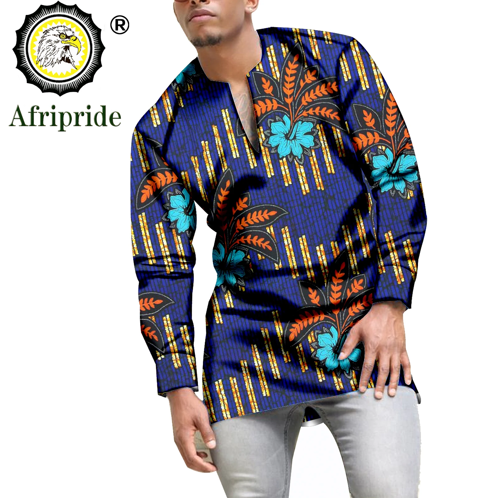 African Shirts for Men Blouse Crop Top Long Sleeve Plus Size Casual Wax Attire Bazin Riche Ankara Clothes Print S2012003