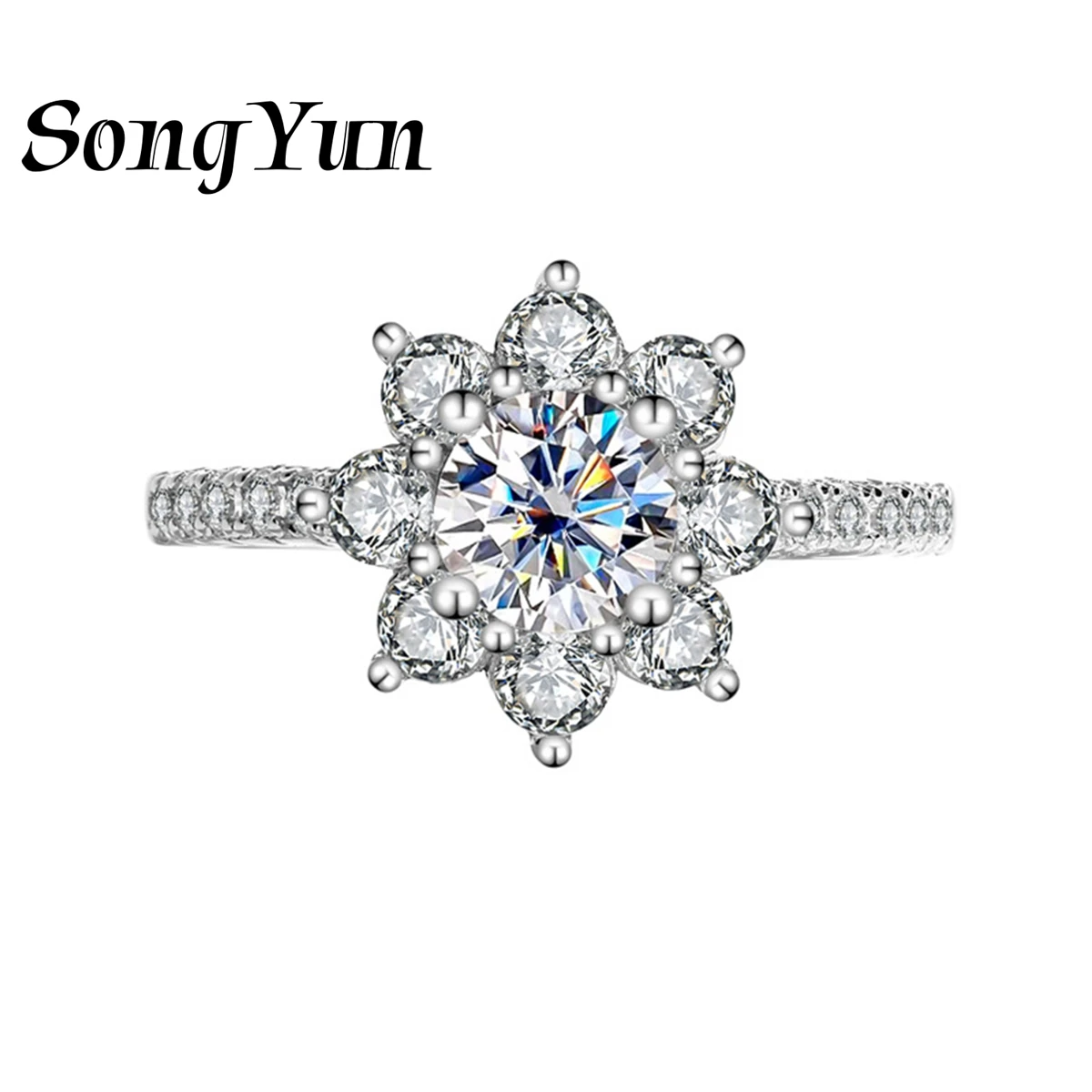 

SongYun Designer Jewelry 925 Silver Ring Band VVS1 Moissanite Diamond Flower Rings for Women Rhodium Gold Plated GRA Certificate