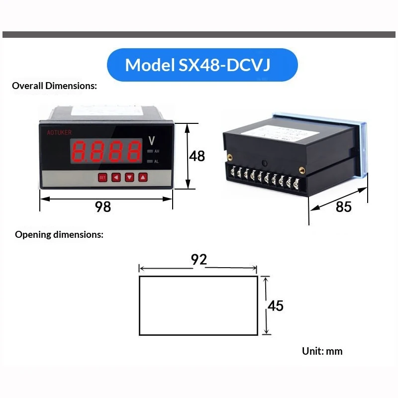 SX48-DCV Digital Display Meter DC Voltmeter Input DC 0-5V / DC 0-10V Customisable Display Settings Panel Mounting AC 220V