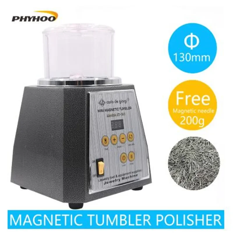 KT-130 pemoles Tumbler magnetik profesional, jarum pemoles perhiasan 220V/110V, kapasitas berat 200g