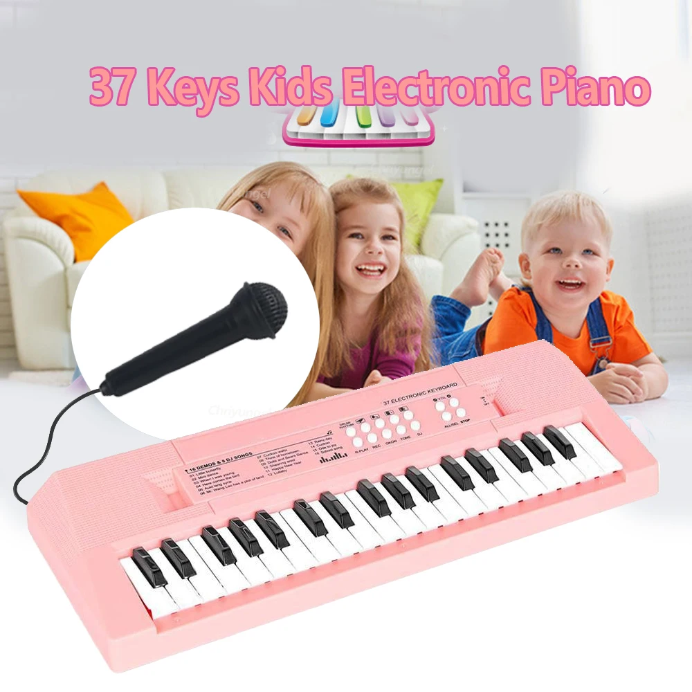 Piano Electrónico De 37 Teclas Con Micrófono – Órgano Infantil Con 8 Ritmos Y 24 Demostraciones – Juguete Musical Para Niños – Incluye Adaptador