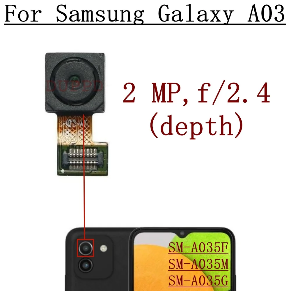 Front Rear Camera For Samsung Galaxy A03 SM-A035F A035G A035M Back Wide Depth Main Camera Module Flex Cable