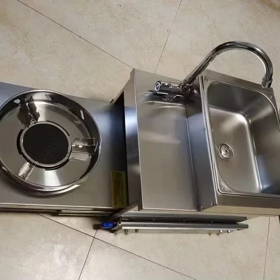 Portable Stainless Steel Pull-out Gas Stove Burner With Integrated Sink And Faucet