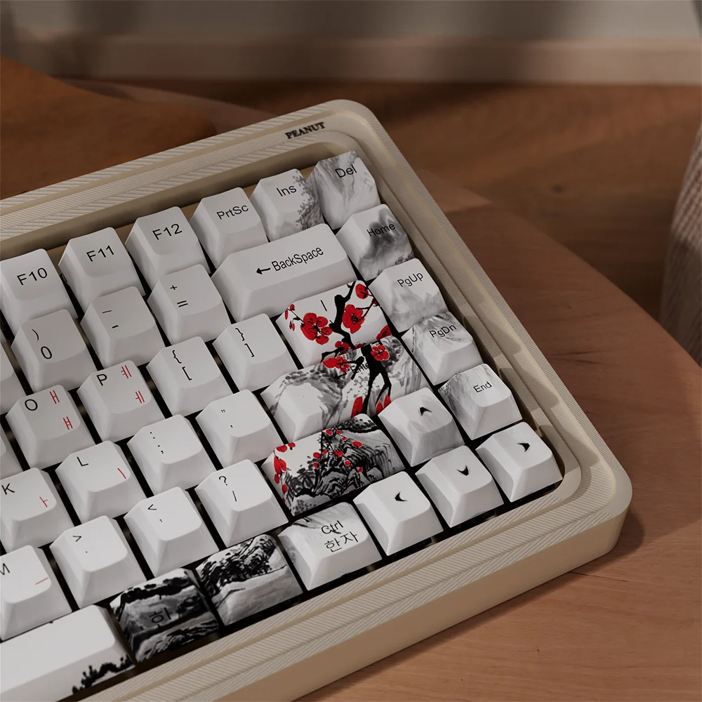 128 Keys National Style Plum Blossom Keycaps German Russian French Korean Jap OEM PBT Dye-Sub Game  Mechanical Keyboardcap