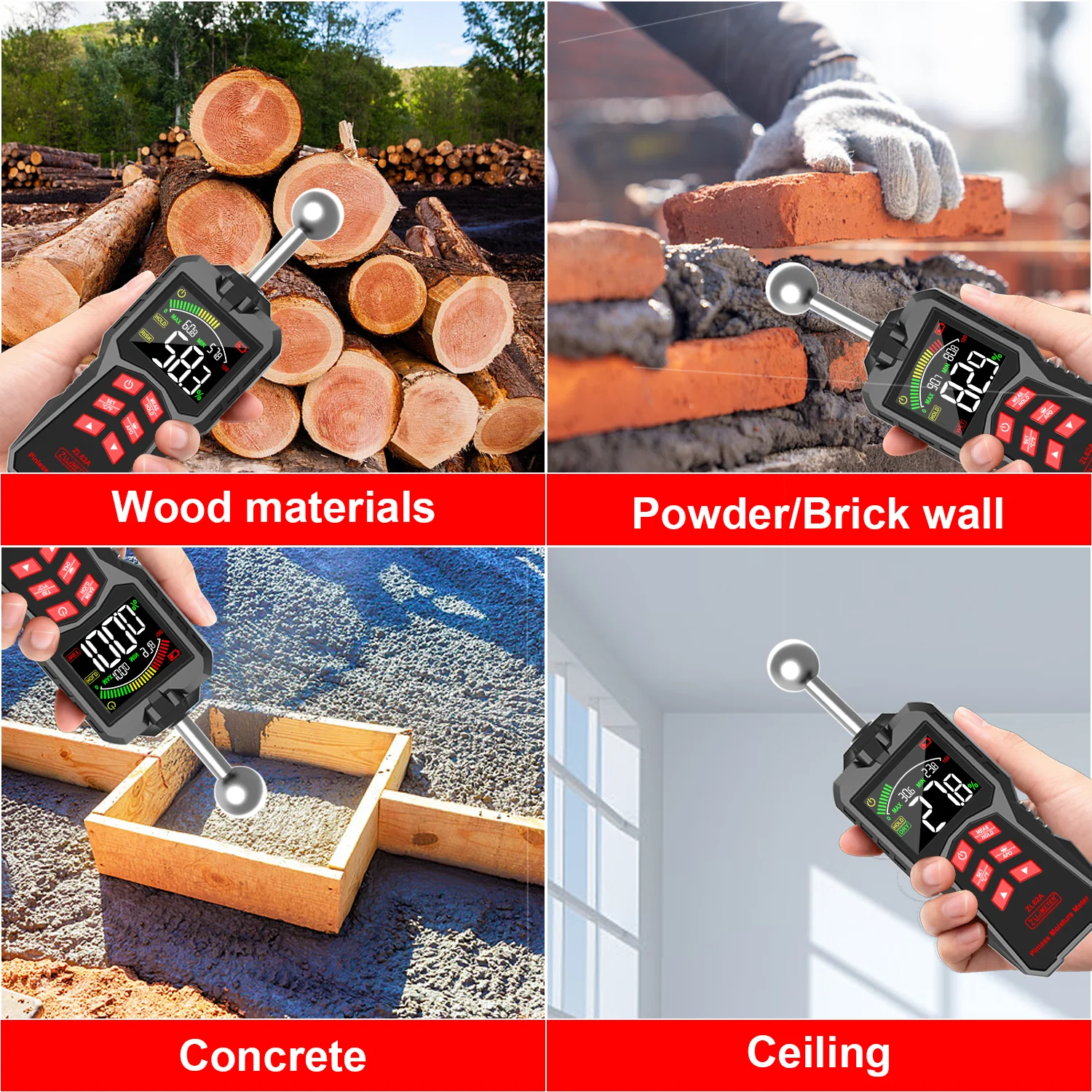 Digital Wood Moisture Meter 0-99.9% Wood Humidity Tester Timber Damp Detector with Large LCD Display