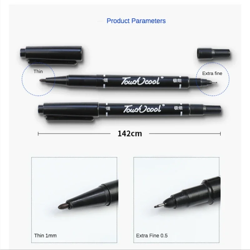 12 pcs set Oil Double-headed Marker Pen Permanent Black Waterproof  Hook Line Pen Quick Drying Signature Pen Stationery Supplies