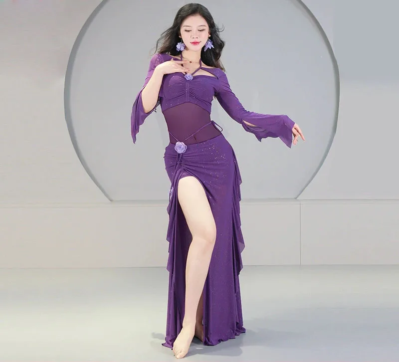 جديد الفرنسية المحكمة نمط ملابس رقص البطن تنورة طويلة + أعلى مجموعات الرقص الشرقي ملابس النساء ملابس الرقص الشرقي الدرس