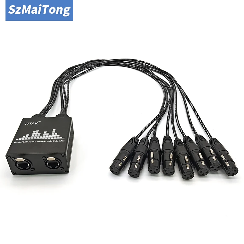 RJ45 to 8 Channel XLR Audio Extender STP Cat5 Cat6 DMX512 Network Signal Extender for Stage Lighting DJ Show Recording