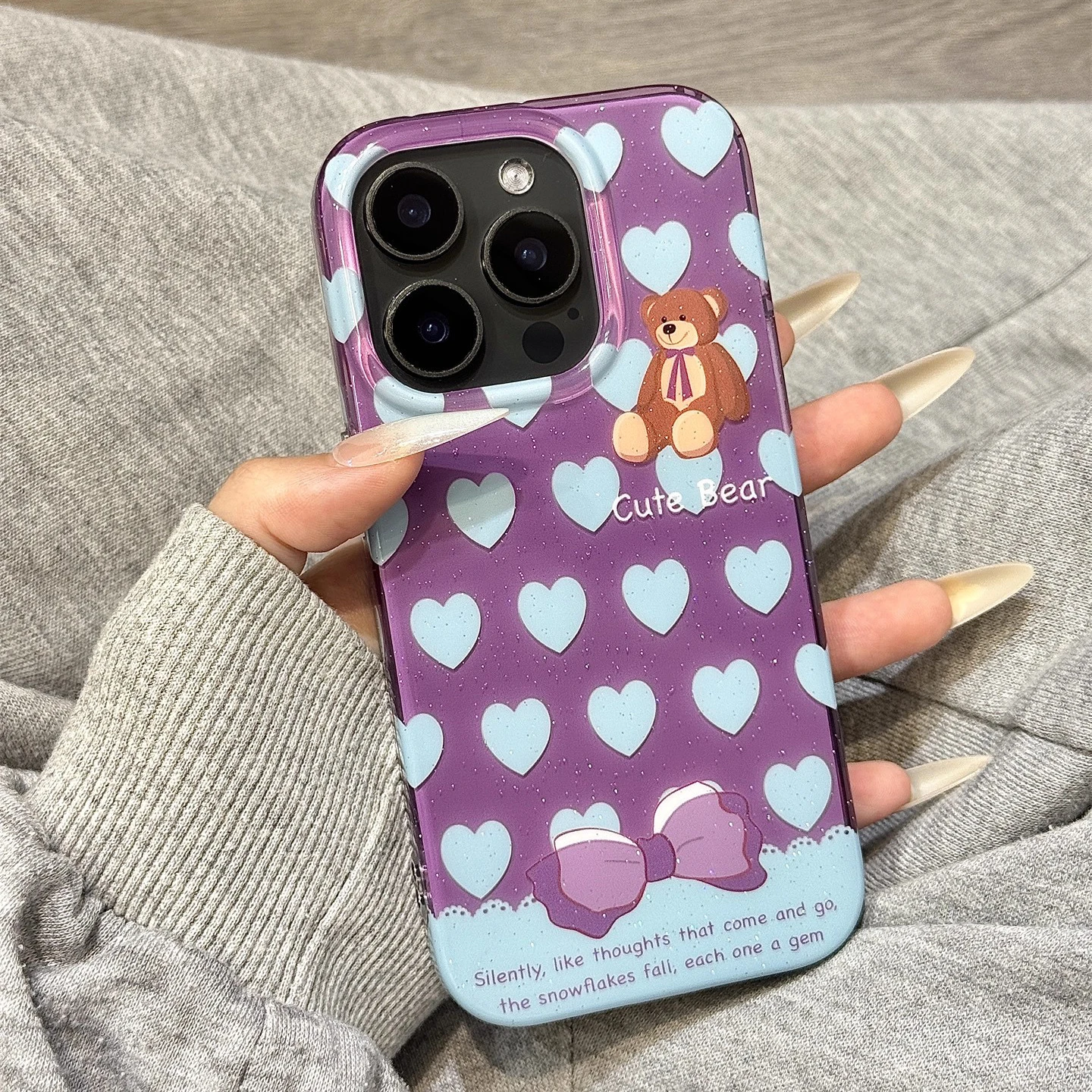 

Cute Heart Lovely Bear Love Phone Case for IPhone 16 15 14 13 Pro Max Iphone 16Pro 15pro Glitter Shockproof Stylish Case Cover