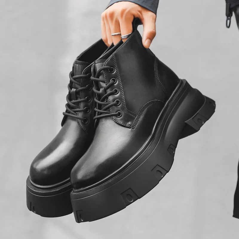 men casual stage nightclub platform boots lace-up original leather shoes cowboy spring autumn boot handsome ankle botas hombre