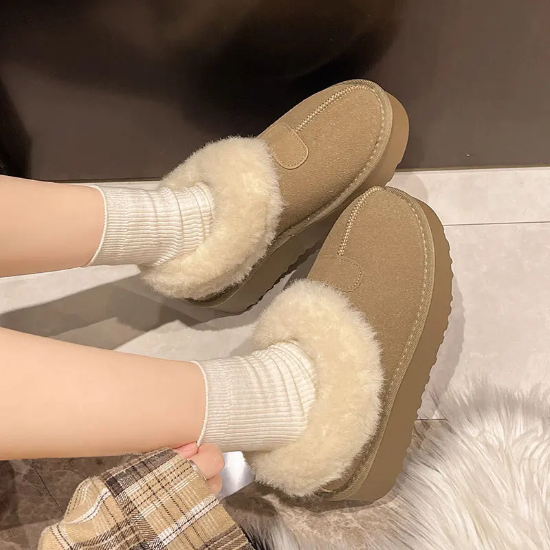 

Women's Thi Bot Snow Boots Winter New Sle Fce Lined Warm Cotton oes Bread Fur Booties ort Tube PU Leather