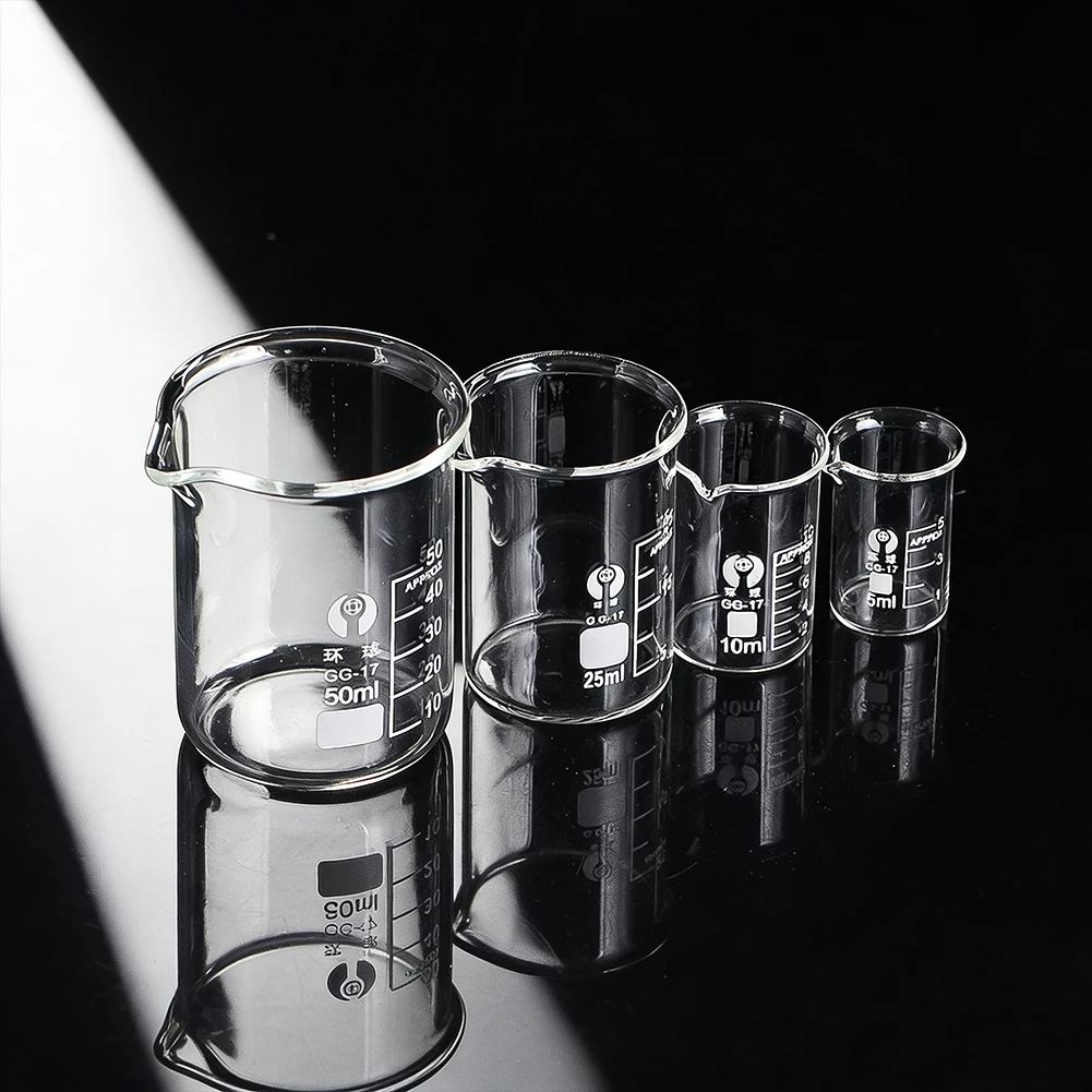 2PCS 5/10/25/50ml Laboratory Chemistry Beakers, Heat-resistant Laboratory Borosilicate Glassware for Chemical Science Research