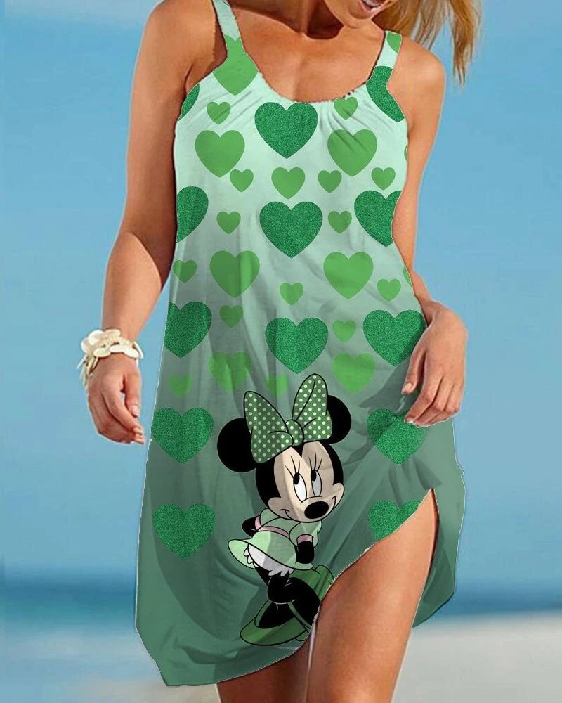 Disney Minnie Mickey Summer Women Beach Dress Sexy Swimsuit Female Beach Cover-Ups Wrap Towel Open Back Sling Mini Beach Dresses