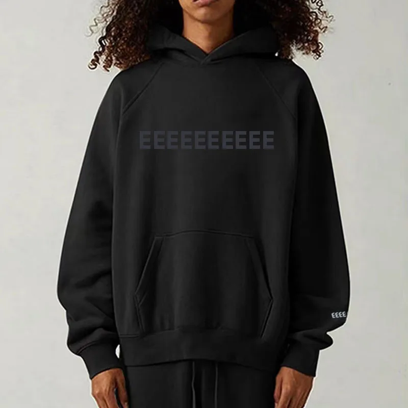 تصميم فاخر كبير الحجم هوديس الصدر المطاط رسالة الذراع عاكس إلكتروني شعار هوديي مجموعة أزياء العلامة التجارية الرجال القطن الشارع الشهير #3