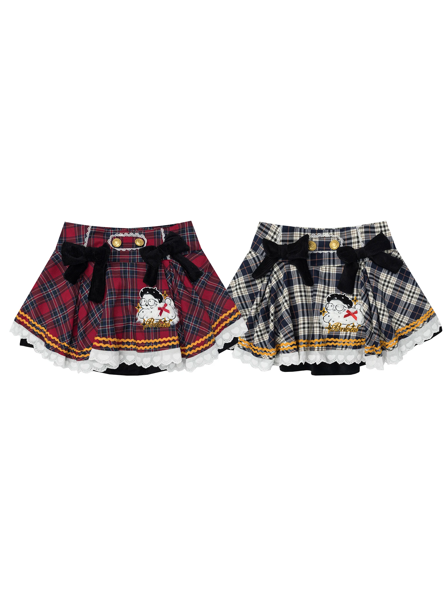 

BEARGIRL loween Plaid Patchwork High Waist Puffy ort Skirt Women's Retro Bowknot Slimming Sexy A-Line Skirt