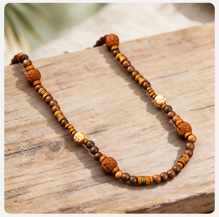Vnox Lange Perlenkette für Männer und Frauen, Holzperlen, 68–73 cm, verstellbare Kettenkette, Bohemian-Stil, trendiger Schmuck, Geschenke, neu – Detail 5