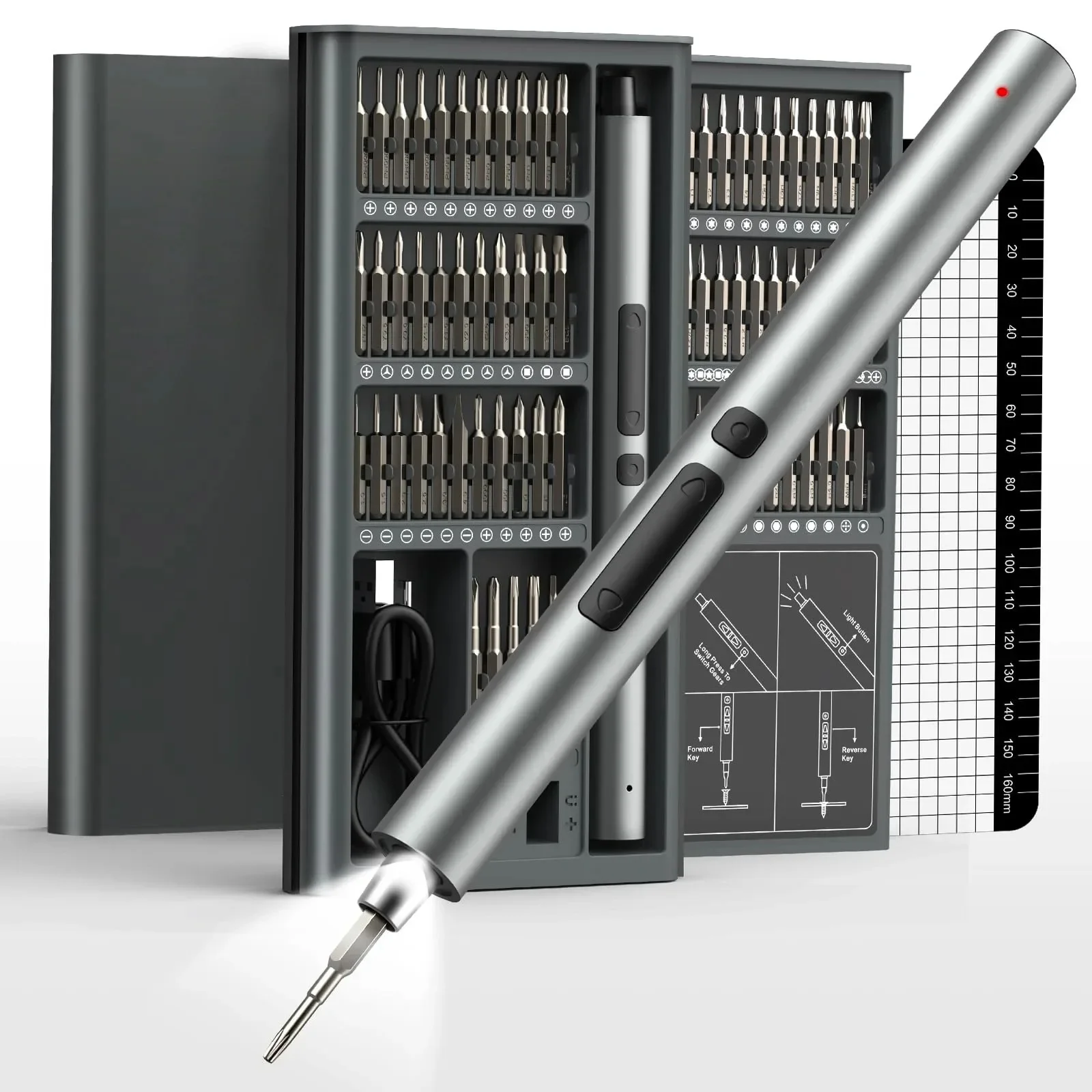 

75 in 1 Precision Electric Screwdriver Set with 71 Magnetic Phillips Torx Bits 3 LED Lights Multifunctional Power Repair Tool