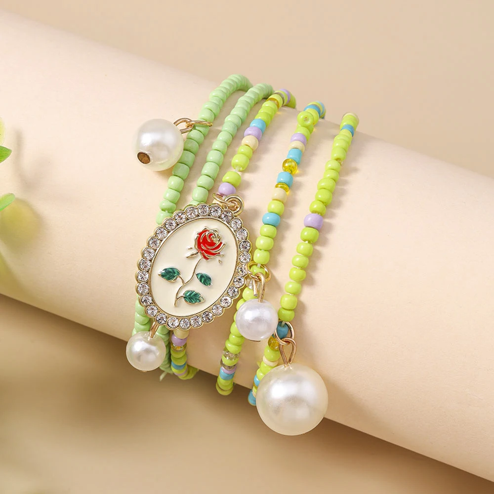 Aihua 4-teiliges Set Böhmisches Handgefertigtes Perlenarmband für Frauen und Mädchen, Bunte Blumenarmbänder, Kindergeburtstags-Schmuckgeschenke – Detail 6