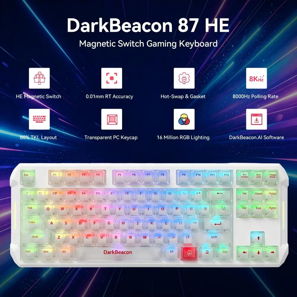 DarkBeacon 80% Wired Gaming Keyboard 87 Keys TKL HE Magnetic Switch Keyboards for PS4 Xbox PC Laptop Mac US Russian ASNI Layout