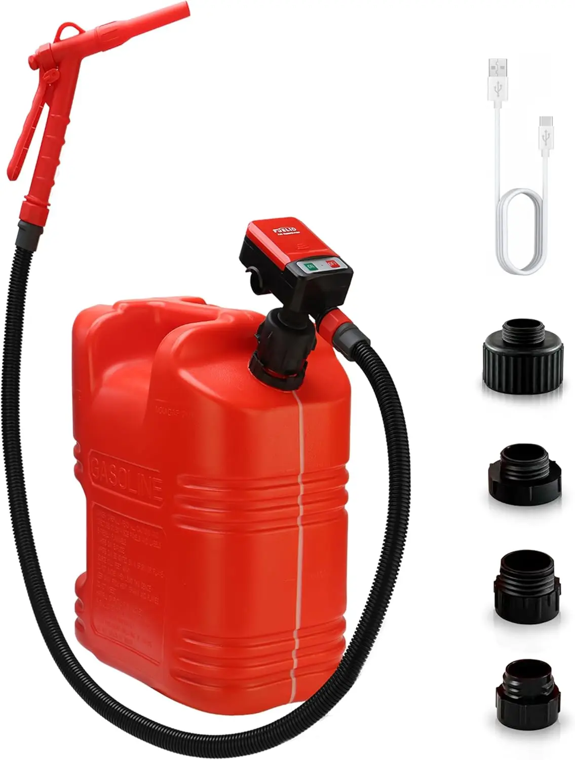 AA Battery/USB Powered Fuel Transfer Pump with Auto Shut Off, 3.2 GPM Flow, 4 Adapters for Gasoline, Diesel, Kerosene