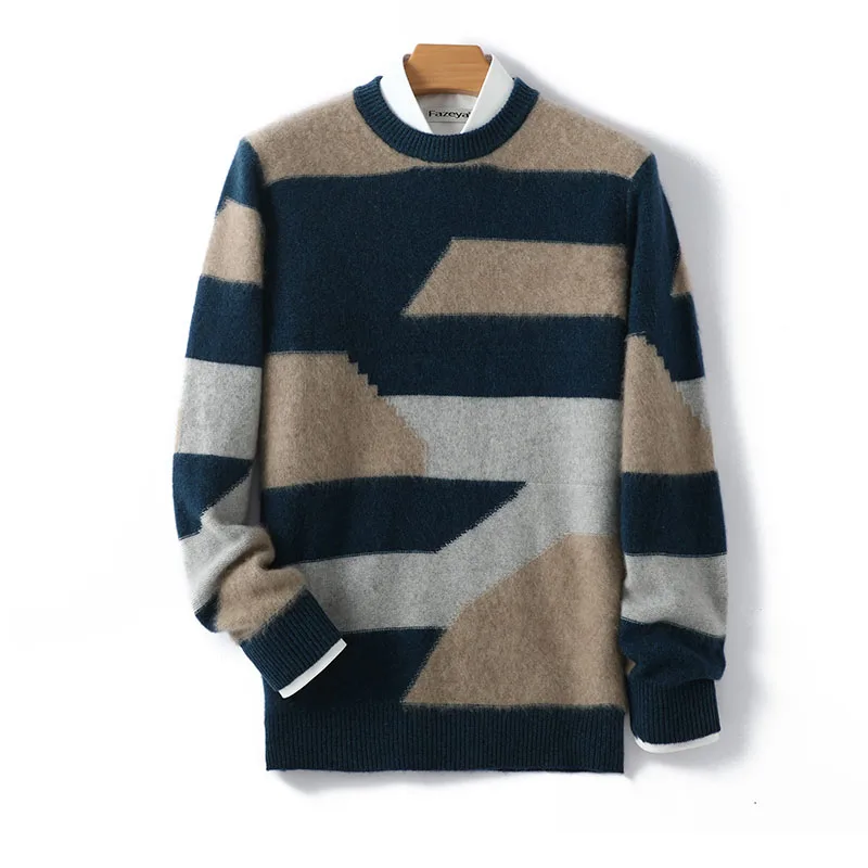 

Autumn Winter Men's 100% Wool Sweater Round Neck Sweater Fashionable Warm Loose Base Shirt Knitted Sweater Casual Pullover