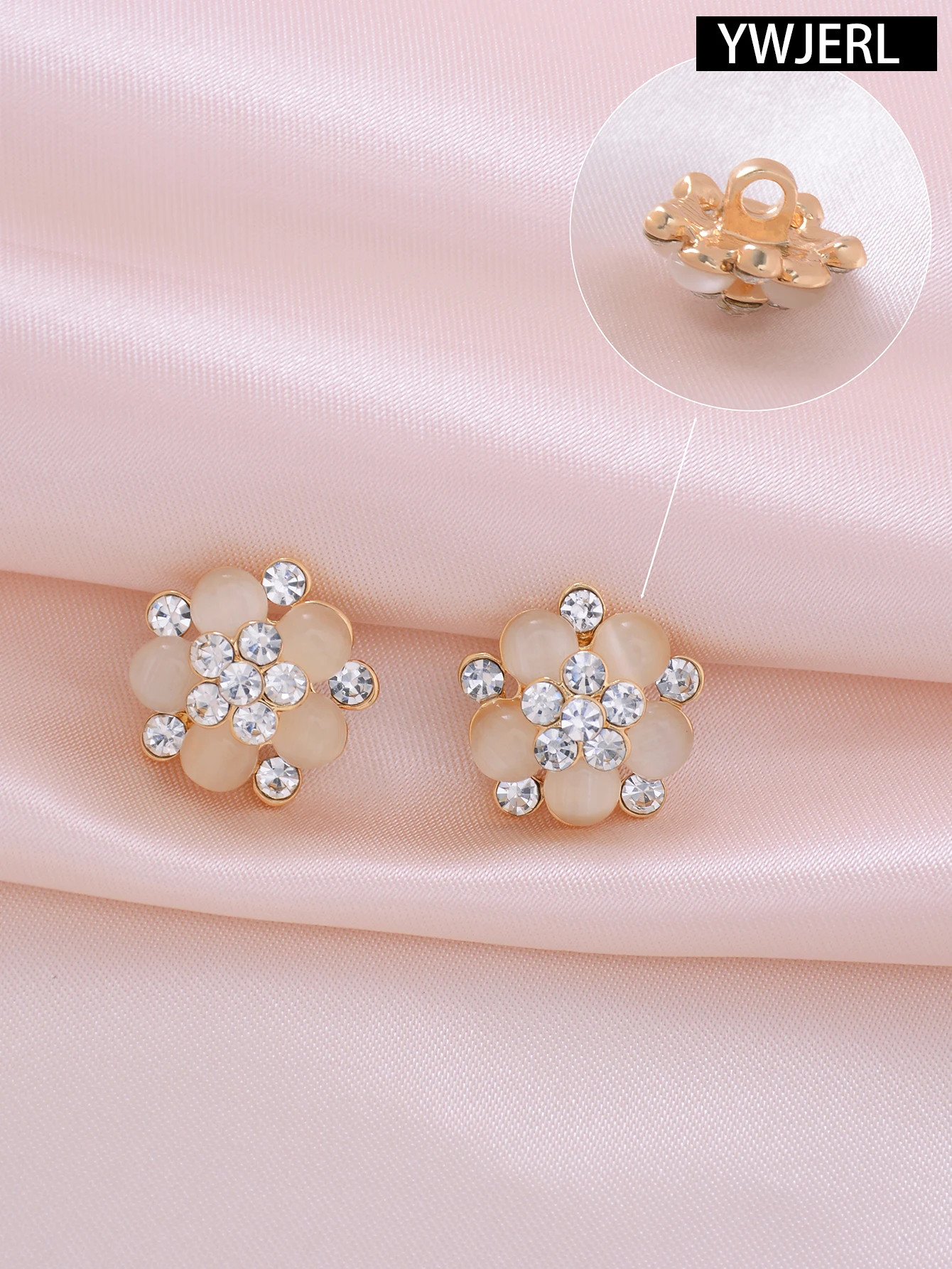 3pcs/Pack 15mm Beauty Flower Opal Rhinestone Metal Buttons For Shirts Collors Cuffs DIY Garment Sewing Button Decorative